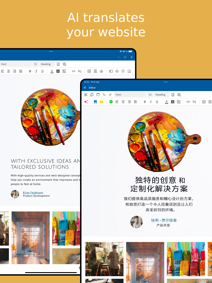 AI translation of the website – Tablet view