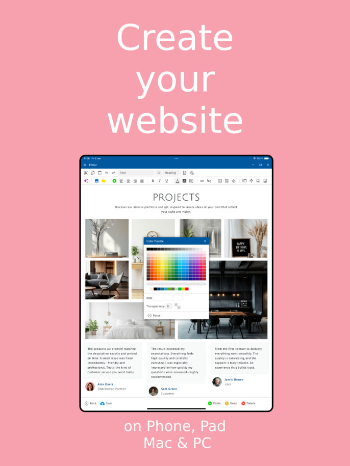 Website Builder App - Create a website via app on iOS and Android – Tablet view