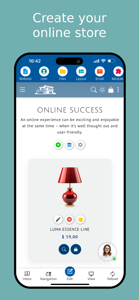 Create an online shop in the Website Builder App – Smartphone screenshot