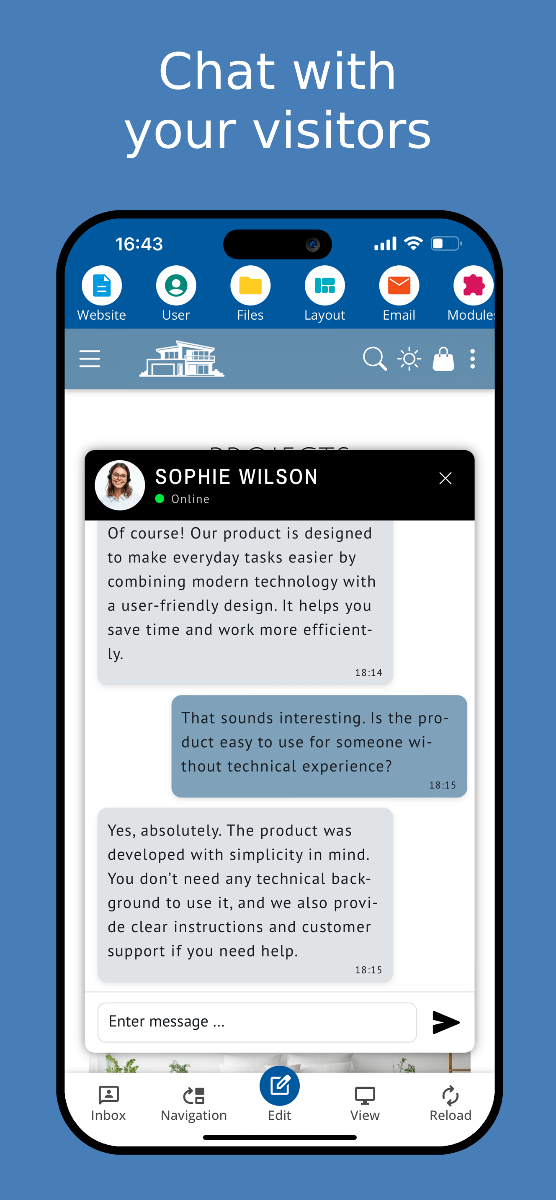 Live chat with website visitors – mobile view