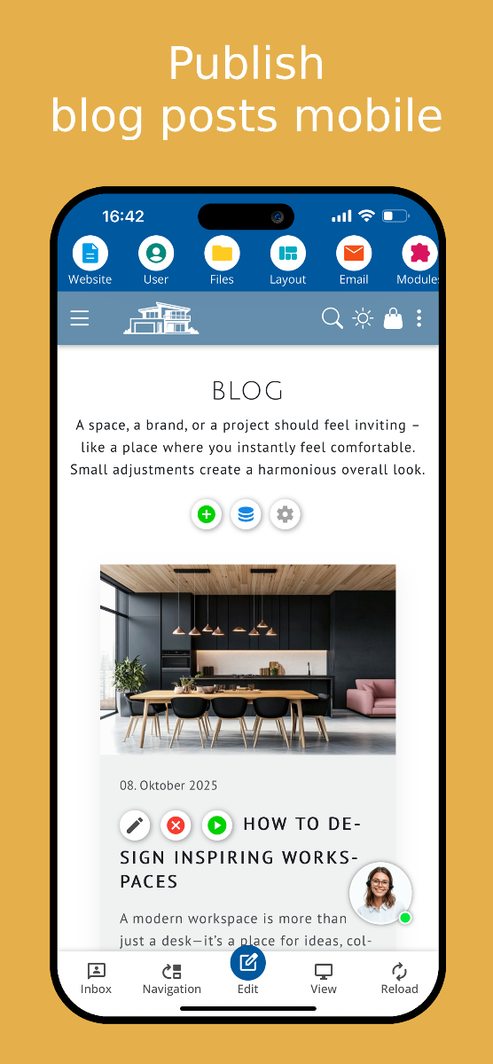 Create and publish blog articles on mobile – App view