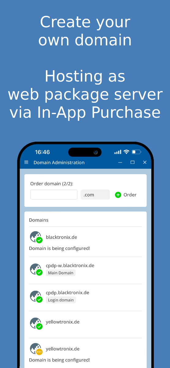 Create and manage your own domain – App screenshot
